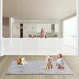 Retractable Baby Gates Dog Gate - 200" Extra Wide Expandable Child Safety Gate, 37" Tall Toddler Pet Mesh Gate with Reinforced Strips for Doorways, Stairs, Hallways, Outdoor & Indoor Large Openings