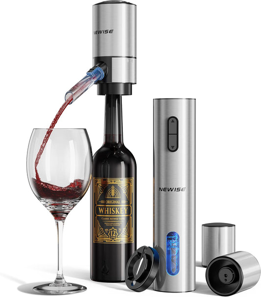 Rechargeable Electric Wine Gift Set: Wine Opener, Aerator, Vacuum Stoppers & Foil Cutter - Wine Lovers Gifts for Women Men - Christmas & White Elephant Gifts