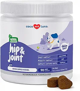 Hip and Joint Supplement for Dogs - with Collagen, Glucosamine for Dogs - Fish Oil - Green Lipped Mussel - Hip & Joint Support, Ease Inflammation, Antioxidant.
