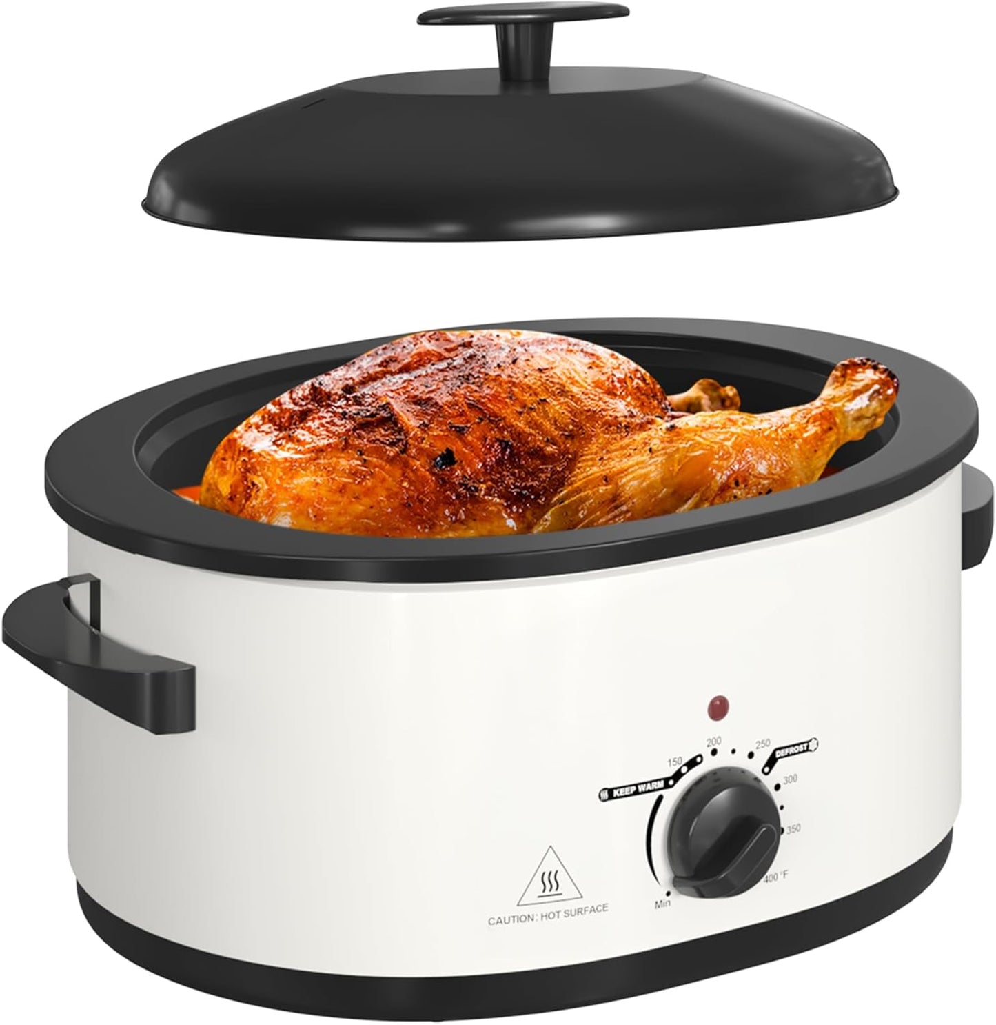 8 Quart Roaster Oven with Self-Basting Lid, Electric Turkey Roaster Oven with Removable Pan and Rack, Stainless Steel White