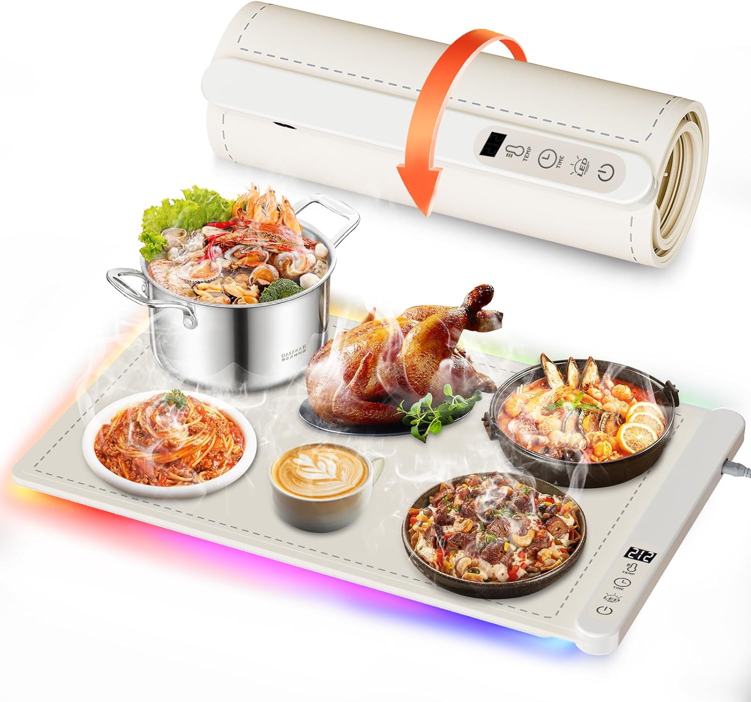 Vertdens 4 Modes of ambiance lamp Food Warming Mat， Food Warming Mat for Buffet，Electric Warming Tray，Versatile Food Warmer for Gatherings，Ideal for banquets, buffets, Family and Travelling