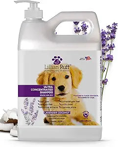 Lillian Ruff PRO Formula Ultra Concentrated Dog Shampoo â€“ Makes 4 Gallons/30 Bottles, 30:1 Dilution, Professional Pet Shampoo for Sensitive Skin | Deodorizing & pH-Balanced Made in USA Gallon+Pump