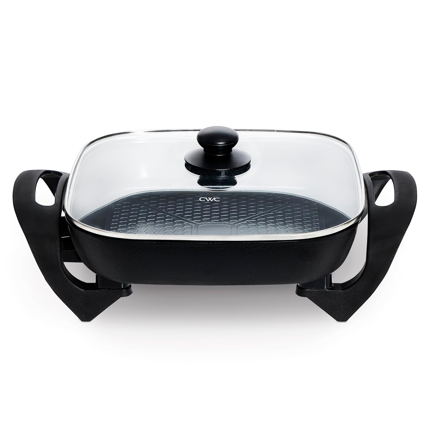 COOK WITH COLOR Electric Skillet - 12" x 12" Ceramic Nonstick Pan, PFAS-Free, 1400W, Tempered Glass Lid, Variable Temperature, Removable Heating Probe, Cool-Touch Handles, Black