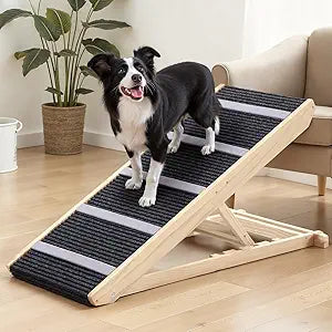 Dog Ramp for Bed, Wooden Dog Ramp for Couch with 4 Adjustable Heights, Anti-Slip Carpet & Wider Walkway, Foldable Pet Ramp for Sofa, Bed, Car, Supports Up to 200 Lbs