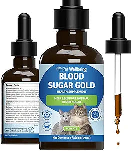 Pet Wellbeing Blood Sugar Gold for Cats - Holistic Support for Healthy Blood Sugar Levels, Insulin Stabilization & Normal Pancreatic Function - NASC Certified & Vet-Formulated - 2 oz Liquid
