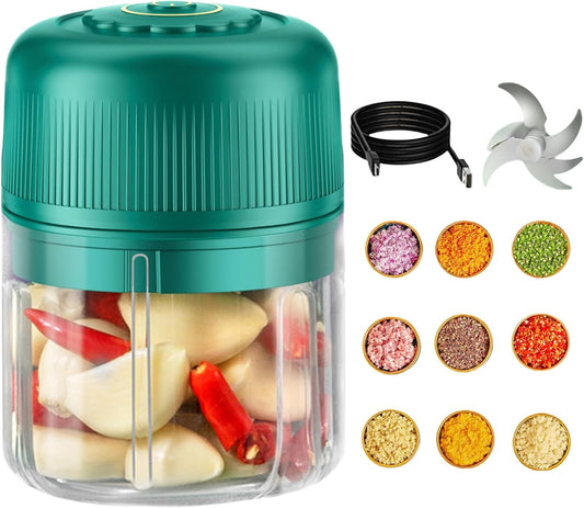 Garlic Chopper Electric, Portable Small Food Processor Mini, Wireless Salad Chopper, 350ml Baby Food Maker, 6 Leaf Blade Vegetable Slicer, Slap Chop for Fruits, Vegetables, Meat, Beans, Spices