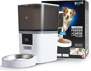 Geeni 6L Smart Pet Feeder with Camera, 1080p HD, Night Vision, Two-Way Audio, Pre-Recorded Messages, WiFi Enabled, Voice Control with Alexa & Google Home, Automatic Cat & Dog Food Dispenser, White