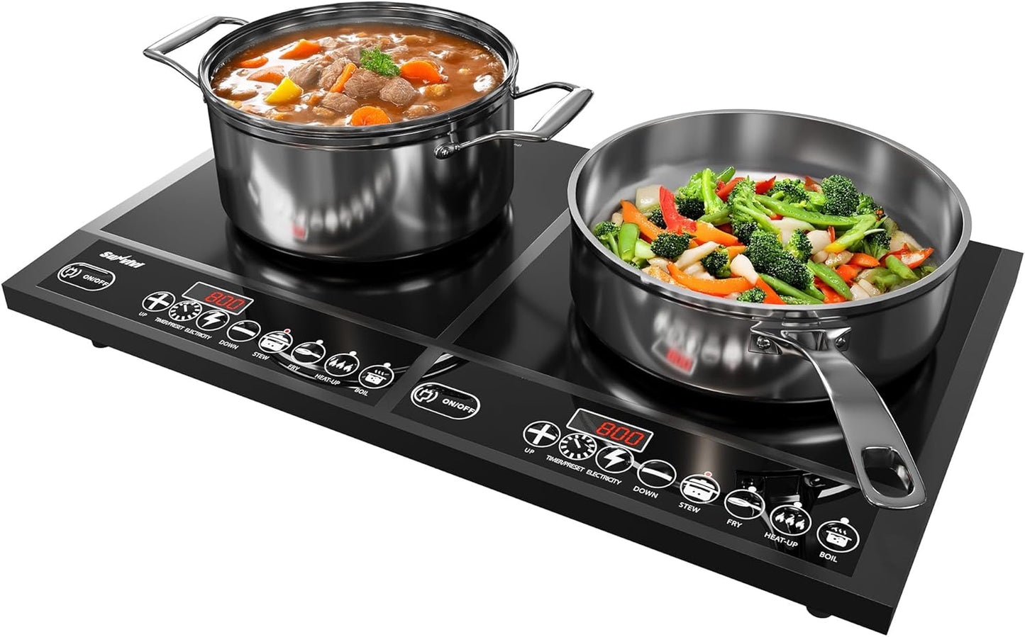 Sunvivi Portable Dual Induction Cooktop, Commercial-Grade Electric Countertop Burner with Timer, Induction Hot Plate with LED Screen, 8 Power(100W-1000W/800W) & 8 Temp Setting(176°F-518°F), Black