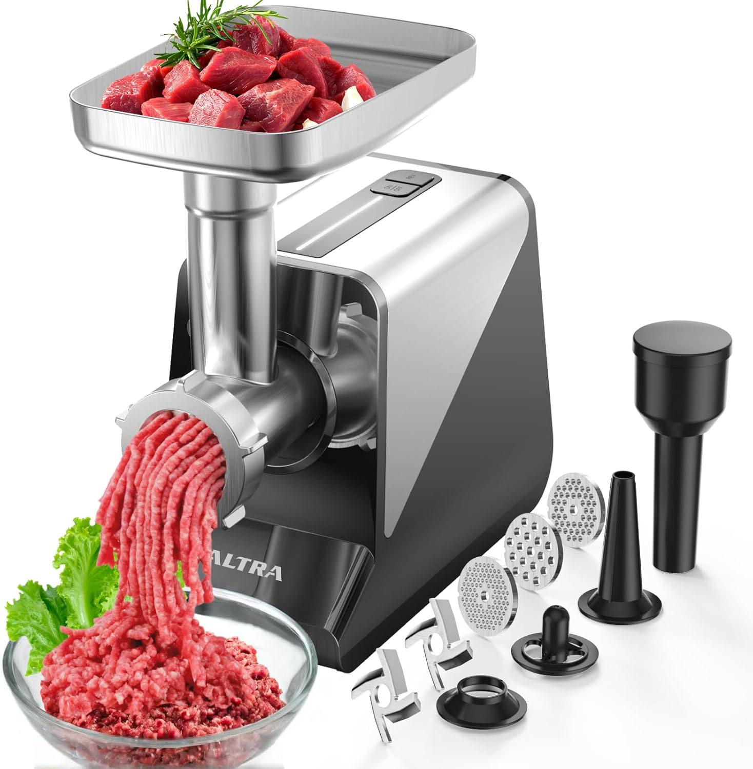 ALTRA LIFE #8 Meat Grinder, [3200W Max] Electric Heavy Duty Sausage Stuff with 2 Stainless Steel Blades and 3 Grinding Plates, Sausage Tube & Kibbe Kit, for Commercial & Home Use