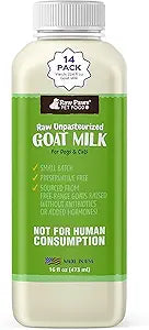 Raw Paws Raw Unpasteurized Goat Milk for Dogs & Cats, 16-oz, 14 Pack - Pet Milk Replacer for Puppies & Kittens, Goat Supplement for Dogs, Sensitive Stomach Dog Food Topper, Frozen Raw