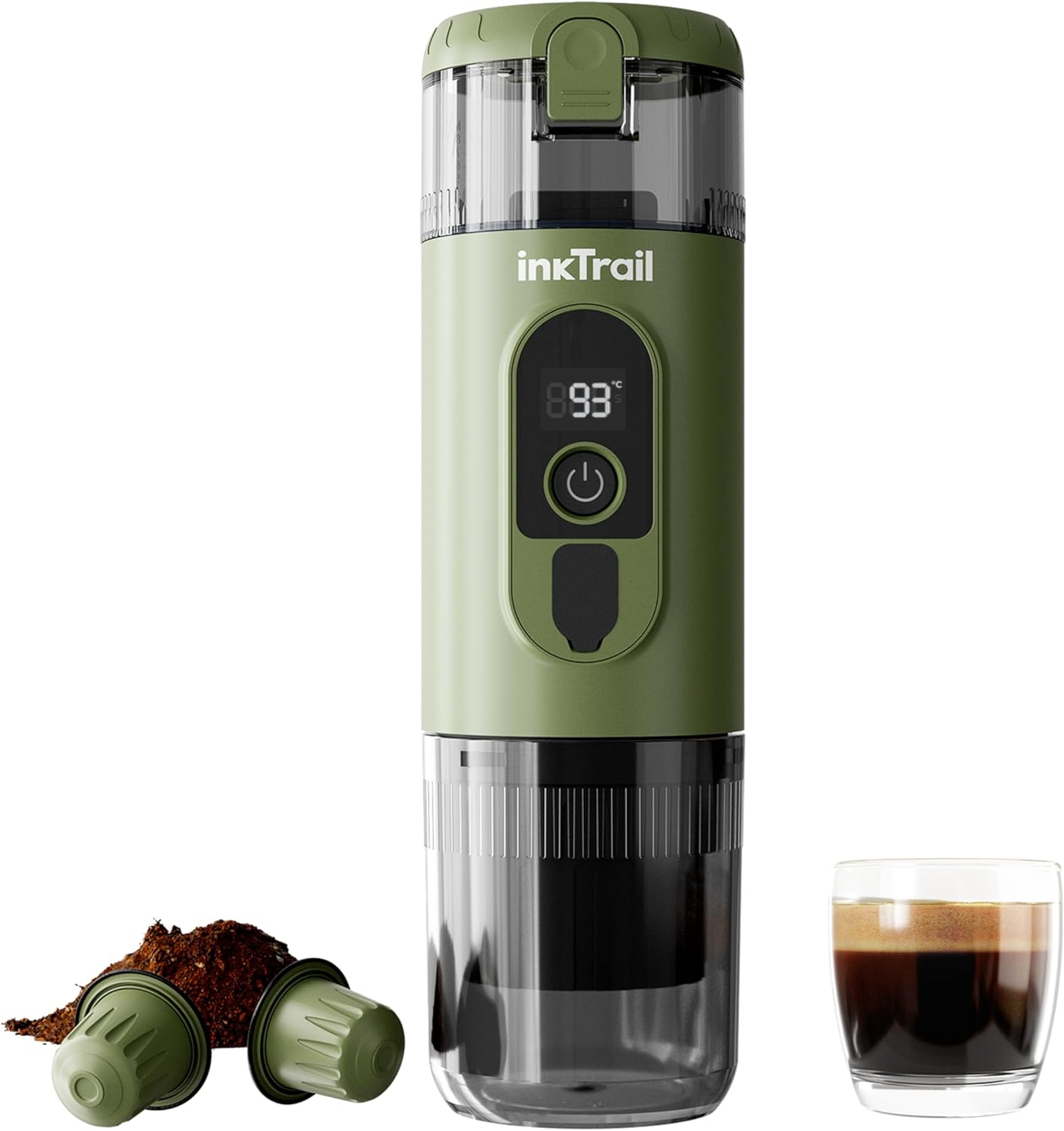 InkTrail Portable Electric Espresso Machine,Travel Coffee Maker for Camping, Self-Heating with Rechargeable Battery, Compatible with Ground Coffee & NS Original Capsule for Car, RV, Hiking, Office