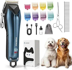Dog Clippers for Grooming for Thick Coats, Detachable Blade Cordless Rechargeable Professional Pet Grooming Hair Trimmer Shaver Kit with 8 Guide Combs for Dogs Cats Animals