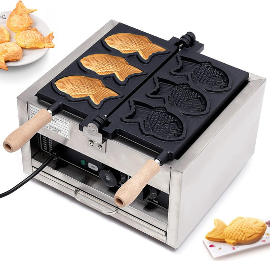 3 Pcs Taiyaki Making Machine,Non Stick Japanese Fish Type Waffle Machine 110V Electric Corn Dog Waffle Maker Hot Dog Muffin Machine for Commercial Home Use