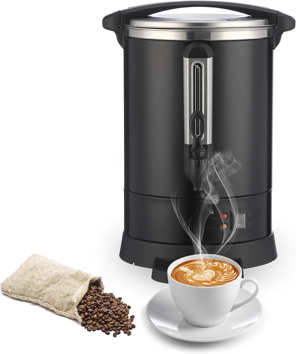 SunnyFurn Coffee Maker, 12L\/3.2 Gal Commercial Urn - 80 Cups, Double Stainless Steel, Electric Dispenser With Percolator & 2-Way Spigot, for Wedding\/Party\/Catering\/Office\/Church (Black)