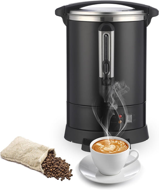 SunnyFurn Coffee Maker, 12L\/3.2 Gal Commercial Urn - 80 Cups, Double Stainless Steel, Electric Dispenser With Percolator & 2-Way Spigot, for Wedding\/Party\/Catering\/Office\/Church (Black)