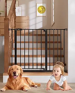 InnoTruth 29.5â€“40.75" Baby Gate for Stairs, 30" Tall Dog Gates for Doorways & Hallways, Safety Gate for Kids & Pets, Pressure-Mounted Walk-Through with Dual Lock & 2-Way Swing, Black
