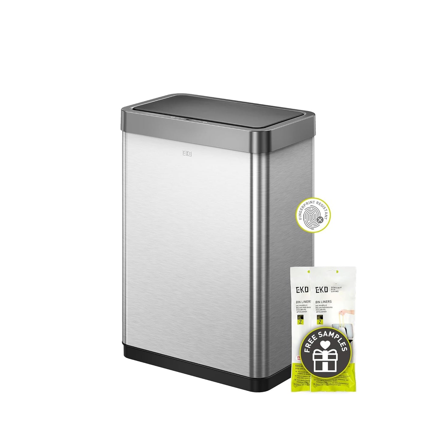EKO Mirage-X 47 Liter \/ 12.4 Gallon Touchless Rectangular Motion Sensor Trash Can with Removable Liner, Brushed Stainless Steel Finish