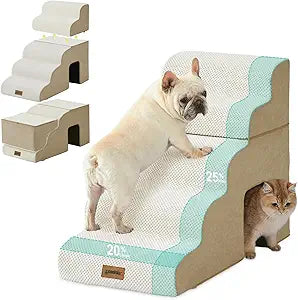 Dog Ramp for Large Dogs - 24" H 5 Steps Pet Stairs for High Bed with Tunnel 2 in 1 with Zippers Suitable, Indoor Cat Ladders with Non-Slip Bottom, Beige