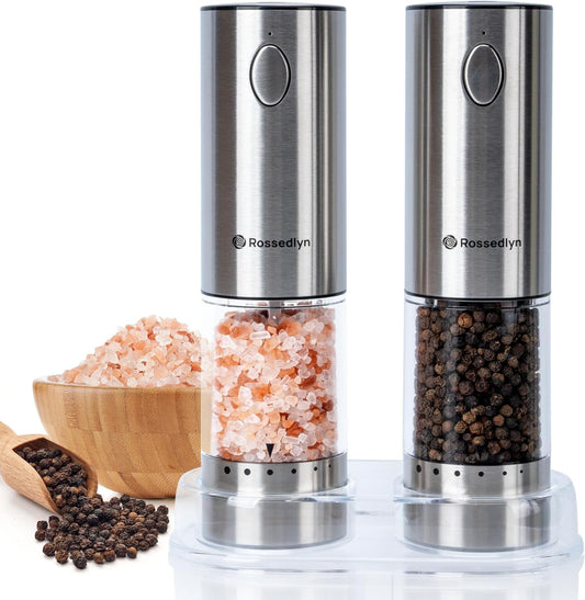 Electric Salt and Pepper Grinder Set, Christmas Kitchen Gift, Large Capacity Stainless Steel Automatic Pepper and Salt Grinder with LED Light, Rechargeable with 6 Adjustable Coarseness
