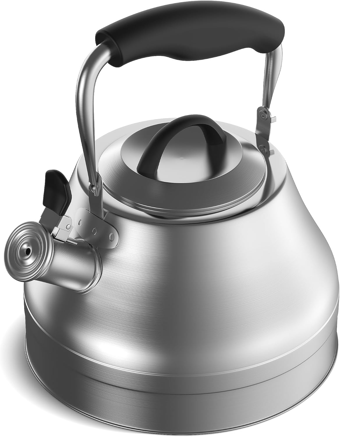 Stovetop Whistling Tea Kettle \u2013 2.4 QT Stainless Steel Teapot with Ergonomic Handle, Fast Heating for Gas, Electric & Induction Stoves \u2013 Satin Finish, Silver