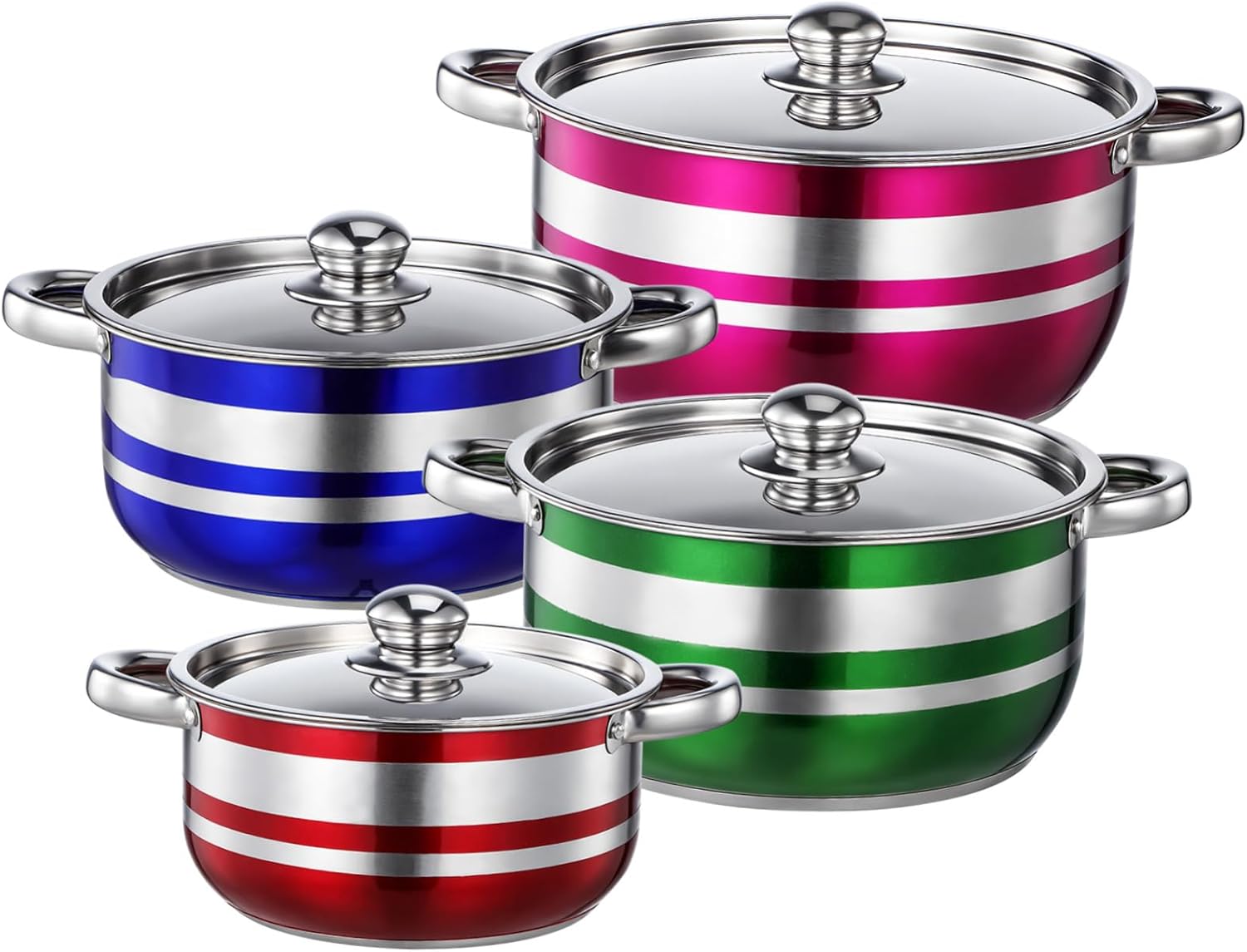 4pcs Stainless Steel Cooking Pot Set with Lids and Heat-resistant Handles Non-stick Induction Compatible Kitchen Cookware for Gas Stove and Electric Range Pots for Home and