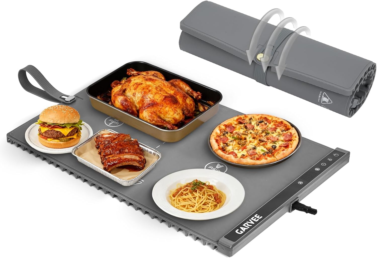 Warming Mat for Food with Adjustable Temperature, 6 Temperature Settings, 3H Timer, Independent Zone Heating Electric Food Warming Mat for Parties Buffet Daily, Gray