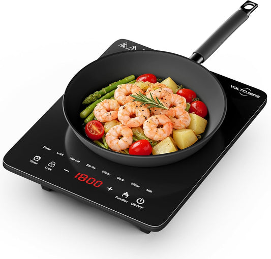 1800W Portable Induction Cooktop, Single Burner Countertop Electric Stove with Touch Control, 8 Power Levels, Timer & Child Safety Lock, 120V