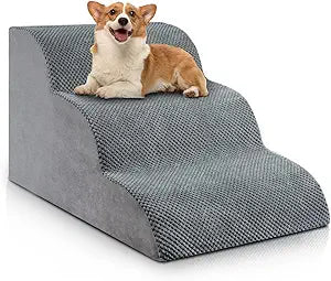Chic Threads Dog Stairs for Small Dogs, 3-Step Dog Stairs for High Beds and Couch, Pet Steps for Small Dogs and Catsï¼ŒNon-Slip Stable Indoor Dog Steps