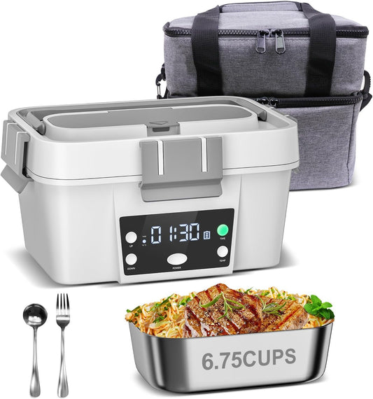 Cordless Electric Lunch Box 16,000mAh \u2013 Smart Automatic Heating, 1.6L Portable Food Warmer, Rechargeable Battery-Powered Hot Meal Container for Office, Travel & Outdoor