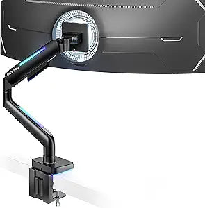 Ultrawide Monitor arm for 17-49'' Heavy Duty Screen up to 44lbs, Gas Spring Single Monitor Arm with RGB Light, Adjustable Gaming Computer Monitor Arm for Desk, Black
