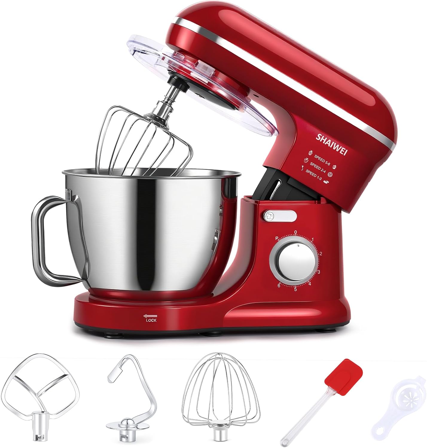 Mixers Kitchen Electric Stand Mixer, 6.5 Quart 6 Speed Tilt-Head Kitchen Mixer Red