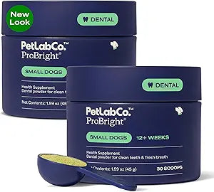 PetLab Co. ProBright Dental Powder - Dog Breath Freshener - Teeth Cleaning Made Easy â€“ Targets Tartar & Bad Breath - Formulated for Small Dogs - Pack of 2