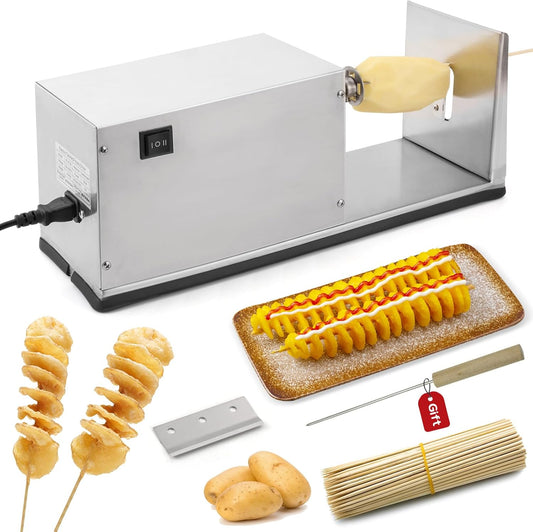 CGOLDENWALL Potato Slicer Electric Potato Tornado Spiral Slicer with Free Bamboo Skewers Stainless Steel Automatic Twisted Potato Cutter Machine Vegetable Cutting Machine for Home Commercial Use 110V