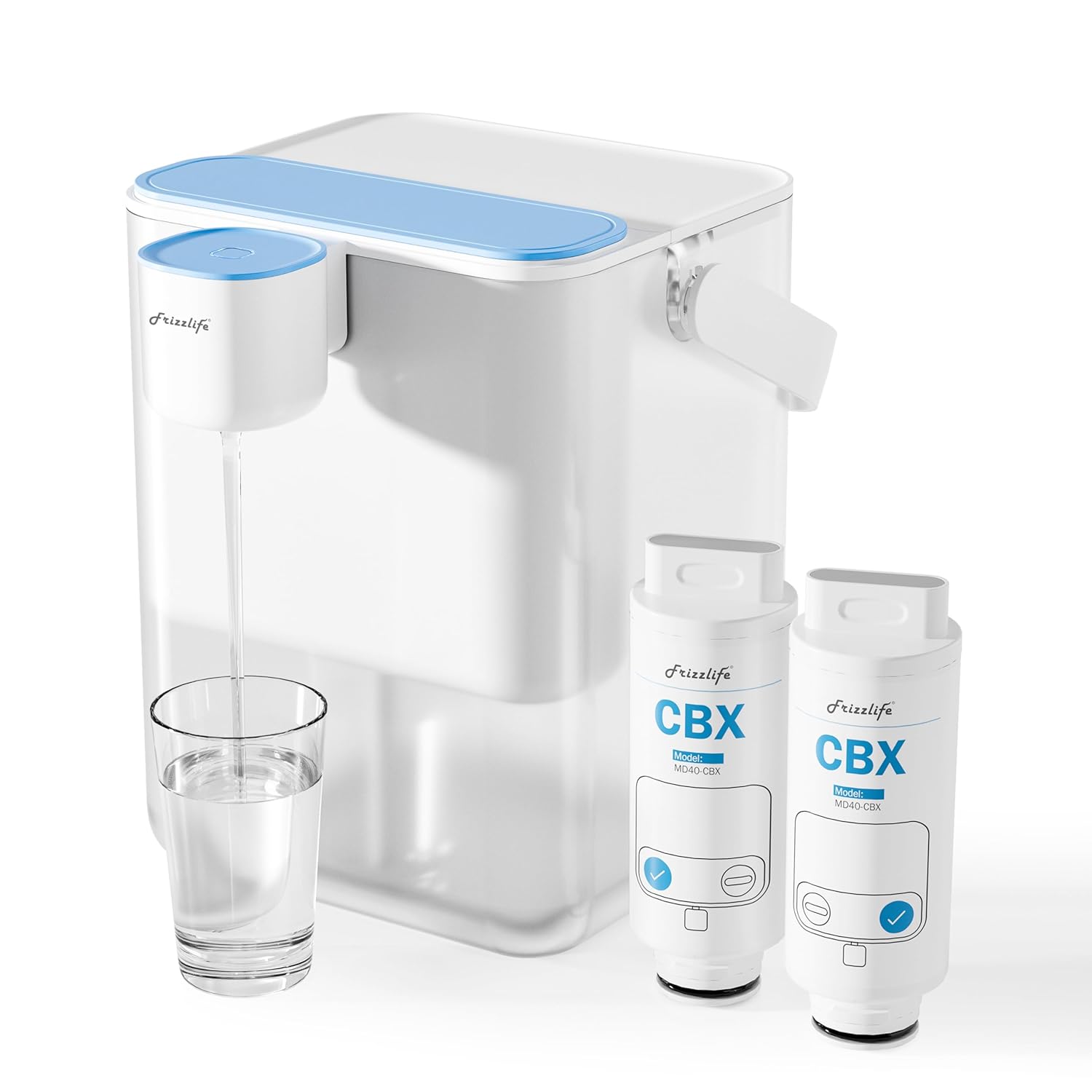 Frizzlife 400-Gallon Dual Filtration Electric Water Filter Dispenser with 2 Filters, NSF\/ANSI 53&42&372 Standards, Reduce 99.89% of Lead, 6 Months Filter Lifetime, Countertop Water Pitcher, MD40