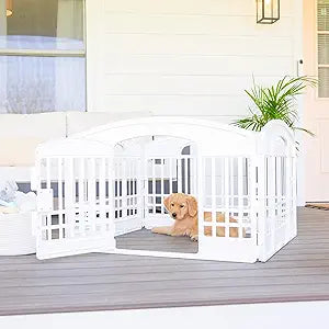Carlson 4-Panel Plastic Pet Pen â€“ Portable, Secure, and Easy-to-Use Playpen for Small Pets | 24" Tall, White, Includes Door and Lock, Ideal for Small Pets, Whelping and Indoor/Outdoor Use