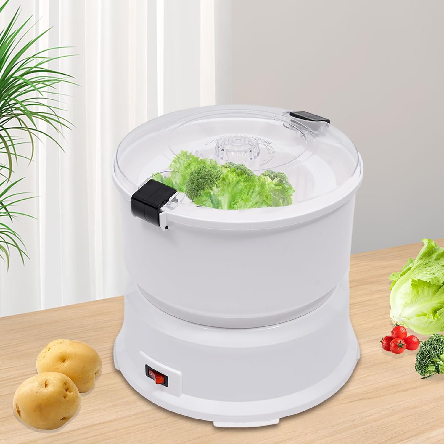 Electric Potato Peeler 85W Automatic Potato Peeling Machine Commercial Fruit Vegetable Rapid Peelers with Safety Lock for Home Kitchen, One-Touch Operation White