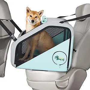 Ownpets Portable Dog Crate for Car, Collapsible Dog Travel Crate for Medium Dogs Up to 66lbs, with Seatbelt and Headrest Strap, Soft Pet Carrier for Car Back Seat, Indoor and Outdoor