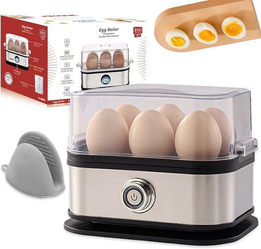 Smart Egg Cooker with Auto Shut, Effortless Egg Cooking with The Ultimate Stainless Steel Egg Cooker, Electric Rapid Boiler for 6 Eggs, with A Silicone Insulation Clip (1PC)