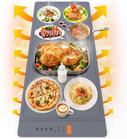 Warming Mat For Food Extra Large 36"x16" Quick, Full-Surface Heating Portable Food Warming Mat 6 Temp Levels, 8-Hour Timer, IPX7 Electric Warming Trays Rollable Silicone Food Warmer for Parties Buffet