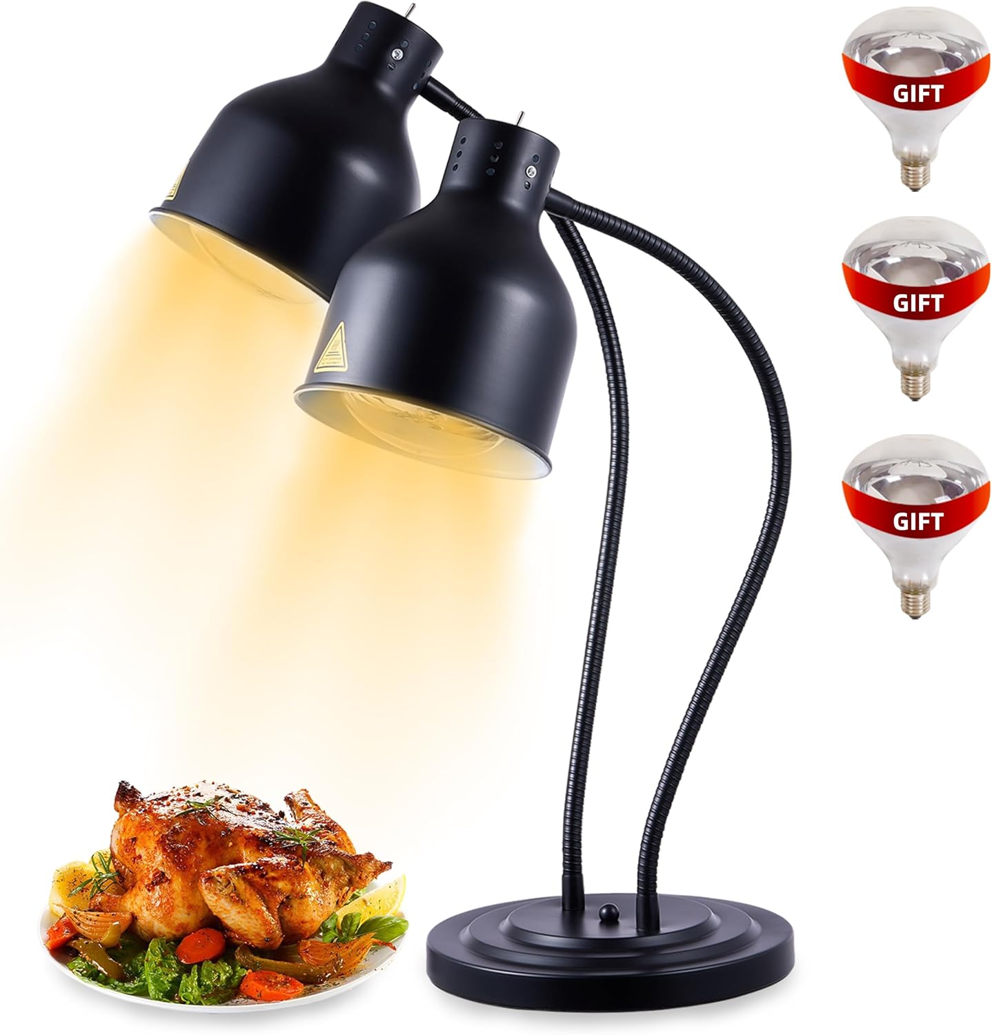 Food Heat Lamp: [Rapid-Heating Bulbs Included] [Steady Heating] Commercial Food Warmer Lamp, Electric Heat Lamp for Food Catering Food Warming Lamp for Buffet Parties (Painted Black, 32" (2-Head,N9