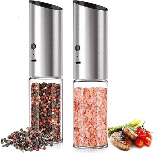 Automatic Electric Salt and Pepper Grinder Set of 2 ，Large-Capacity Automatic Spice Grinder Set，USB Rechargeable, Refillable Spice Mill with Adjustable Grinding Coarseness(2 pcs)