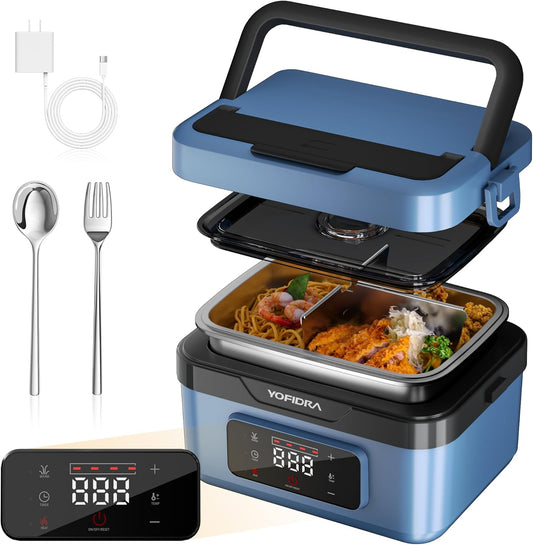 Yofidra Cordless Electric Heated Lunch Box: 6.3 Cups Self Heating Lunch Box with Battery, Timer & Temperature Control, Extra Large Portable Food Warmer for Adults, Men & Women in Office Car Outdoor