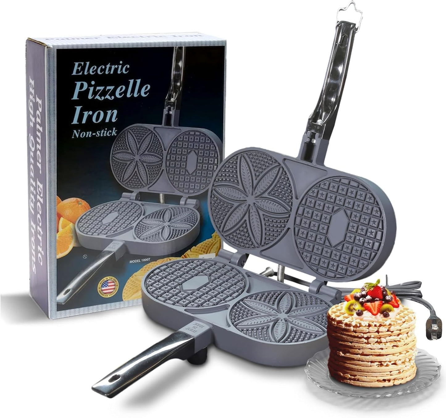 C. Palmer Original Non-Stick Pizzelle Iron, Model 1000T, Electric Pizelle Maker, Made in America