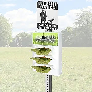 Metal Dog Poop Bag Dispenser Wall Mount, Outdoor Dog Bag Dispenser - 600 Roll Bags Included - Pet Waste Station -Pet Waste Bag Dispenser with Pick Up After Your Dog Sign (Glow in the Dark)