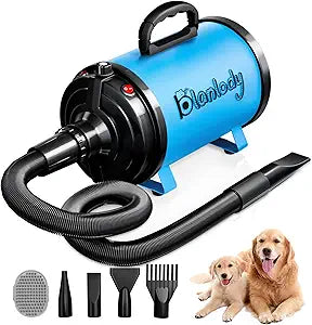 Dog Dryer Pet Hair Blower High Velocity for Grooming, Blow 3800W/5.2HP for Large Dogs Sechoir Pour Chien with Stepless Adjustable Speed, 4 Different Nozzles and Dog Brush,Blue