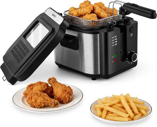 Pukomc Electric Deep Fryer with Basket,Adjustable Temperature Frying Pot for Home Use,Removable Lid and 2.5L Non-Stick Inner Pot Easy to Clean