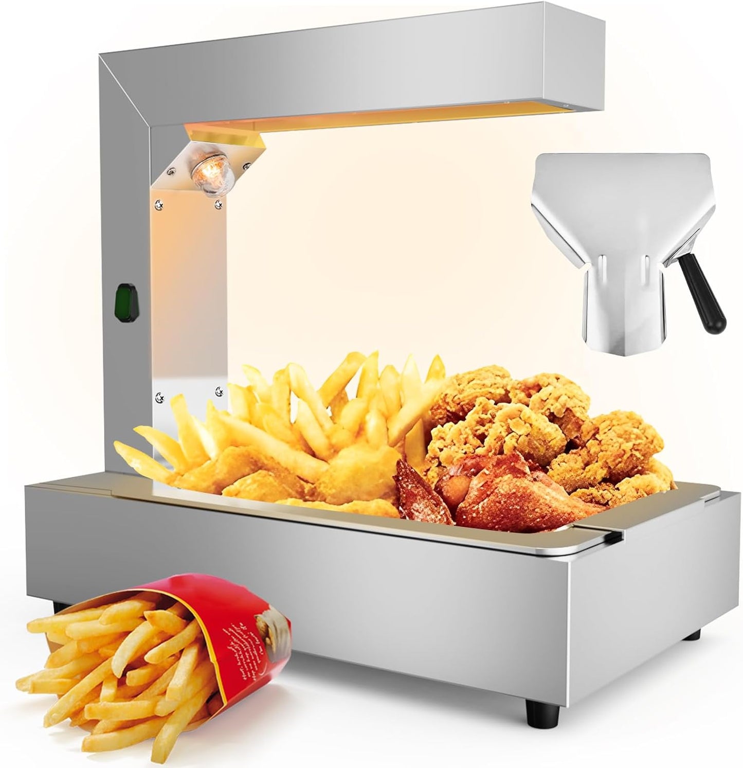 Winado French Fry Warmer, 750W Food Heat Lamp for Chips Commercial Heat Light, Standing Electric Warming Light Dump Station Countertop Fries Food Warmer for Buffet Restaurant