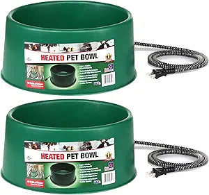Farm Innovators P-60 1.5 Gallon 60 Watt Electric Heated Pet Water Bowl with Thermostatic Control and Anti Chew Cord, Green (2 Pack)