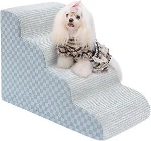 Dog Stairs Curved Ramp for Small Dogs 19.5" H, 4-Step Pet Stairs for Couch Bed with High Density Foam, Dog Slope Stairs with Durable Non-Slip Bottom Grey
