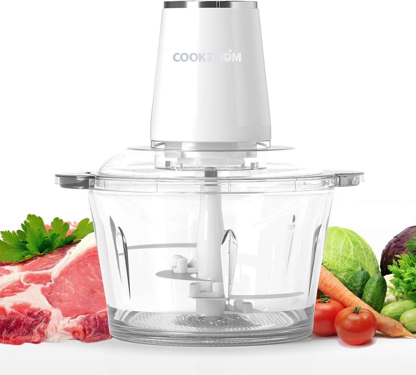 COOKZHOM Food Processor,Electric Food Chopper with 500W Stainless Steel Motor & 2 Sharp Blade Sets,12-Cup Glass Bowl for Meat, Vegetables, Fruits and Nuts